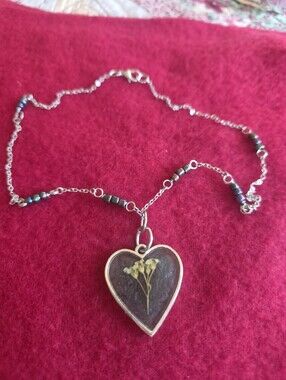 Heart Pendant Necklace with Pressed Flower.